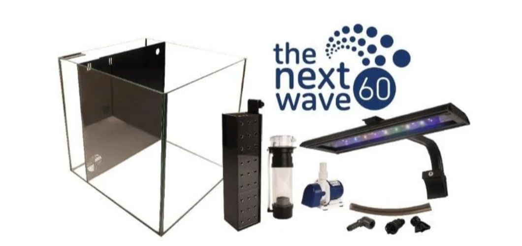 The Next Wave 60's compact and self-contained design is ideal for any room in the house or office. Its small footprint and energy-efficient equipment ensure low power consumption and low running costs. Perfect first marine tank set and ideal for small reef aquascapes.
